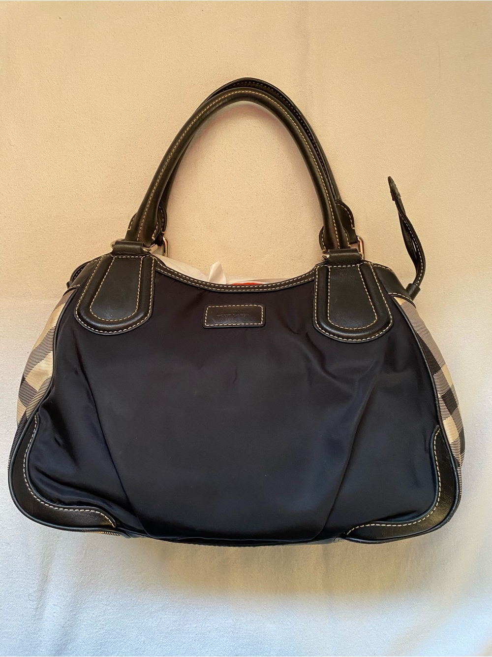 Burberry Black Shoulder Bag with Check Side Panels - Picture 2 of 3